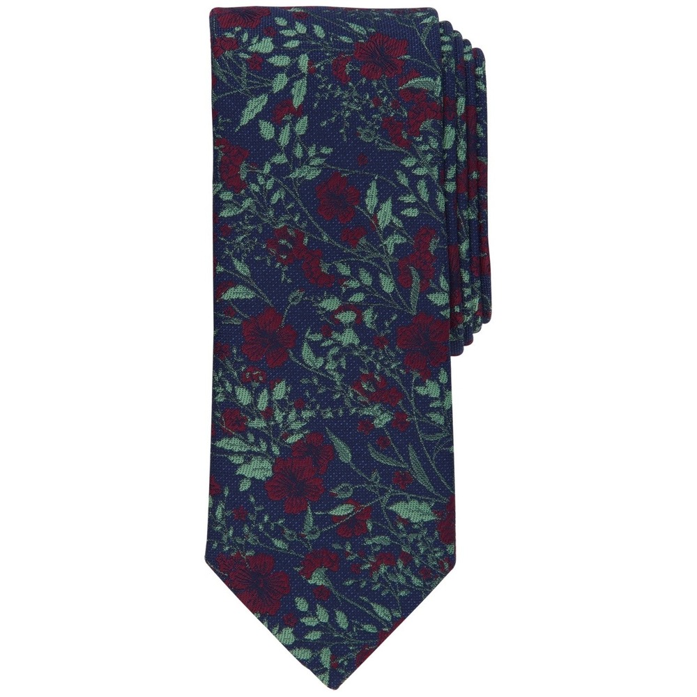 Bar III Mens Tie One Size Burgundy/Navy Irvington Floral Necktie NWT